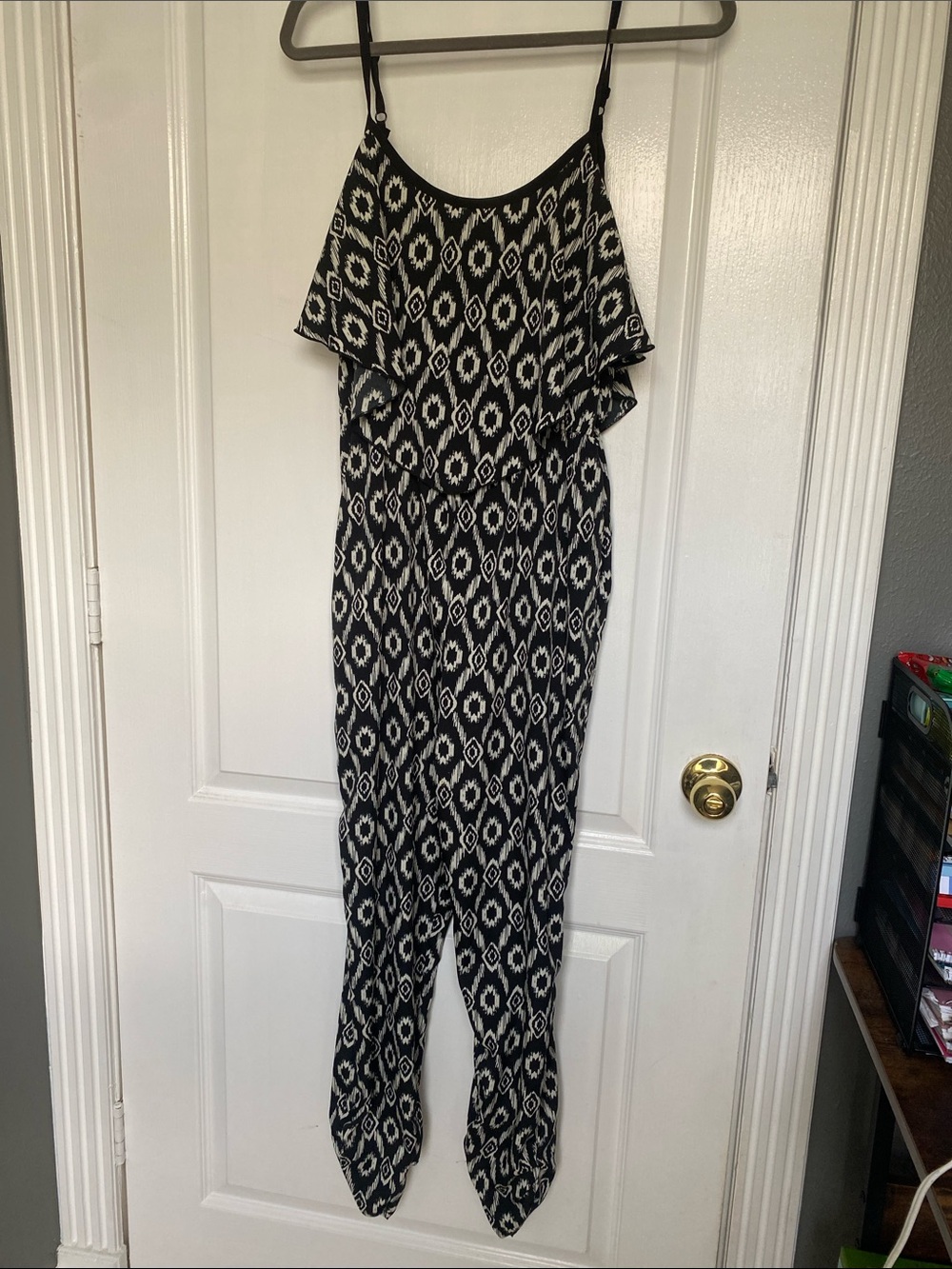American Rag Black and White Printed Spaghetti-Strap Jumpsuit